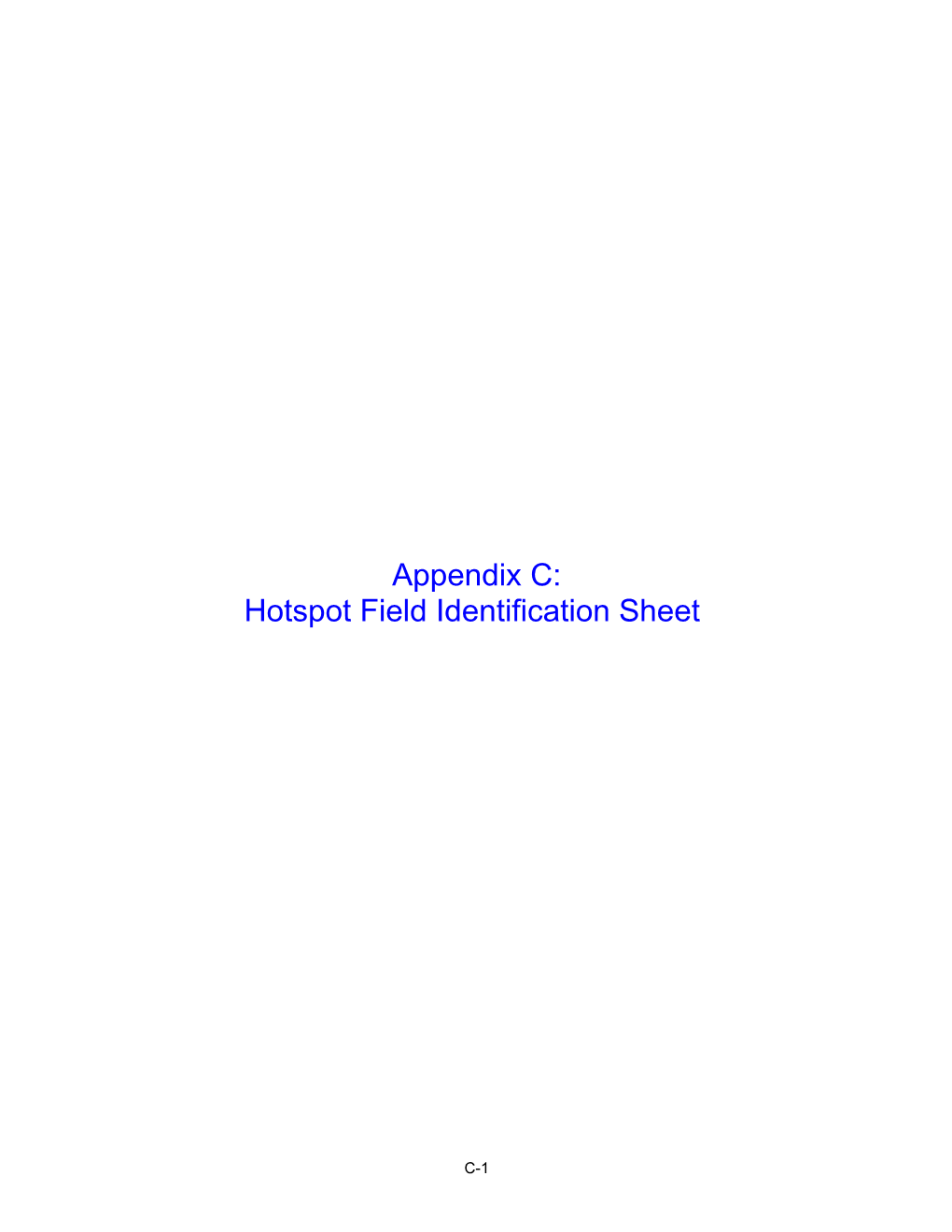 Hotspot Field Identification Sheet