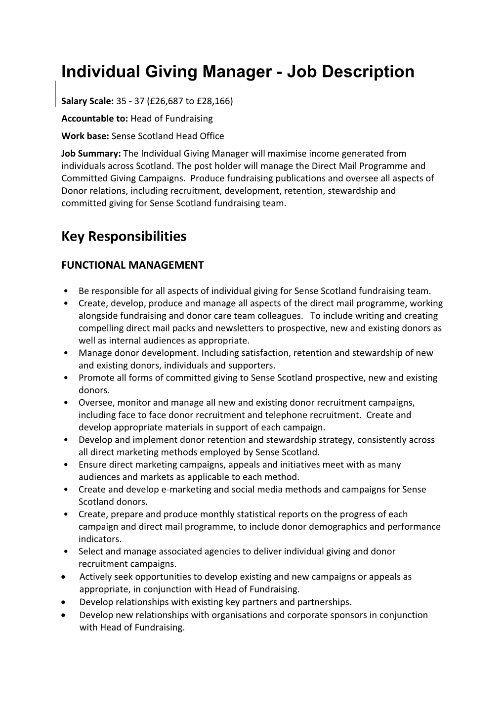 Individual Giving Manager - Job Description