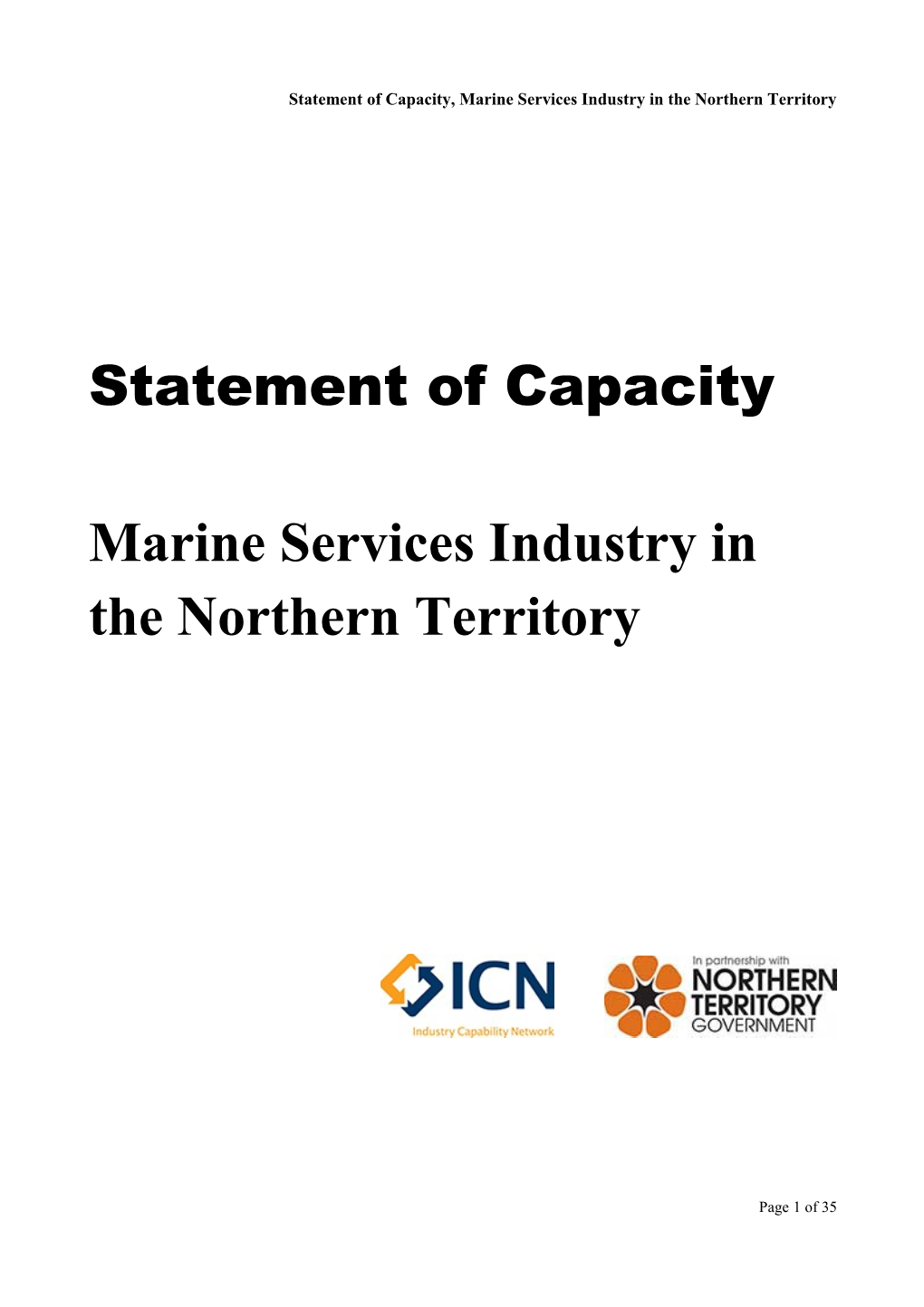 Statement of Capacity, Marine Services Industry in the Northern Territory