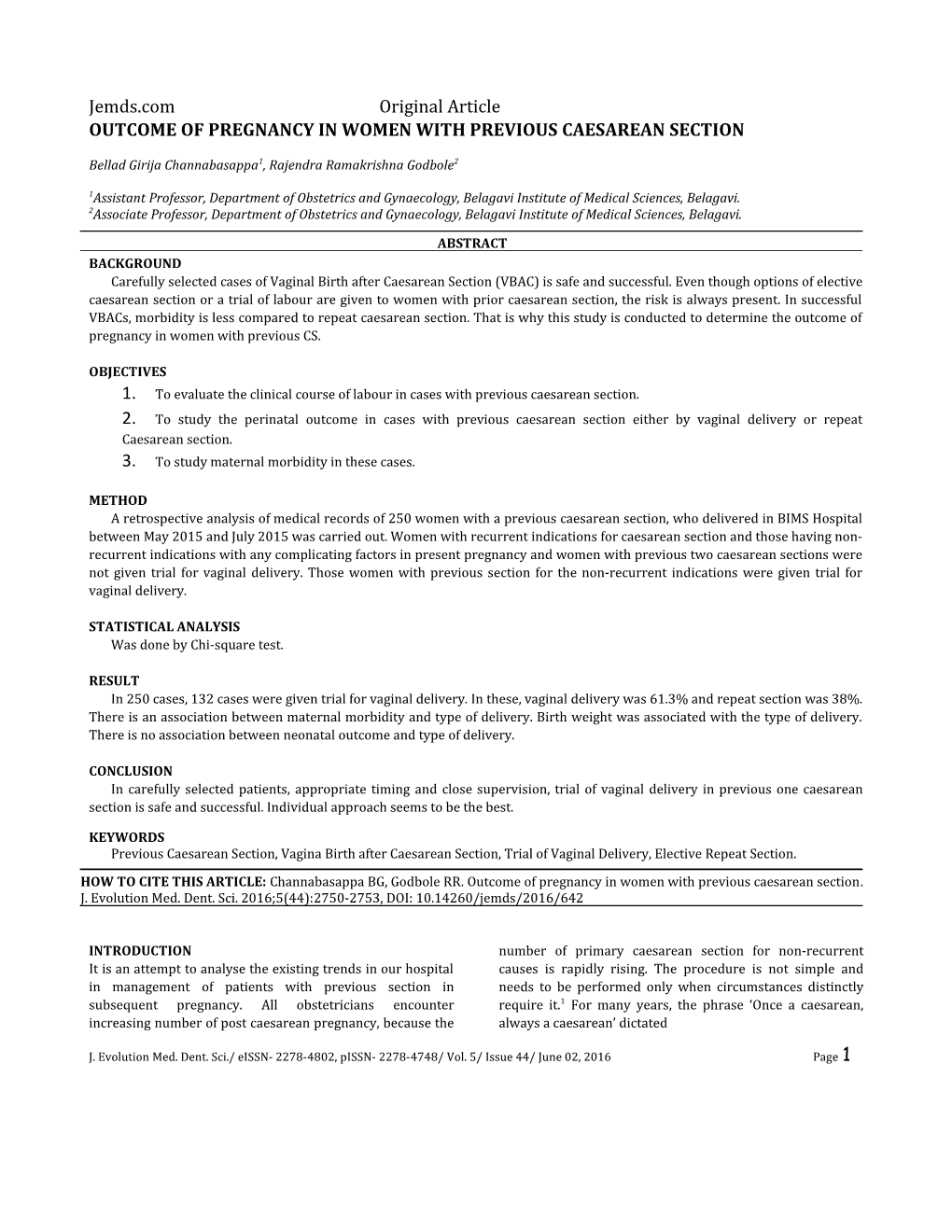 Outcome of Pregnancy in Women with Previous Caesarean Section