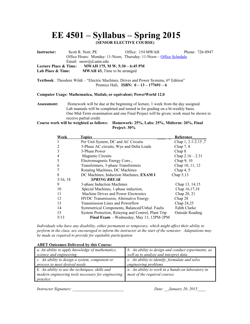 ECE 4501 Syllabus Spring, 2005