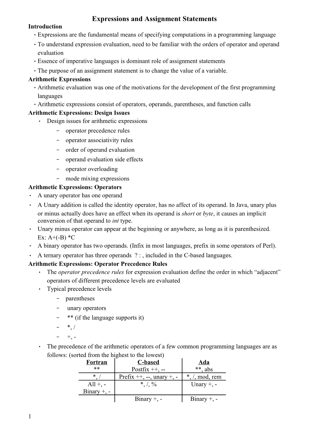 Expressions and Assignment Statements