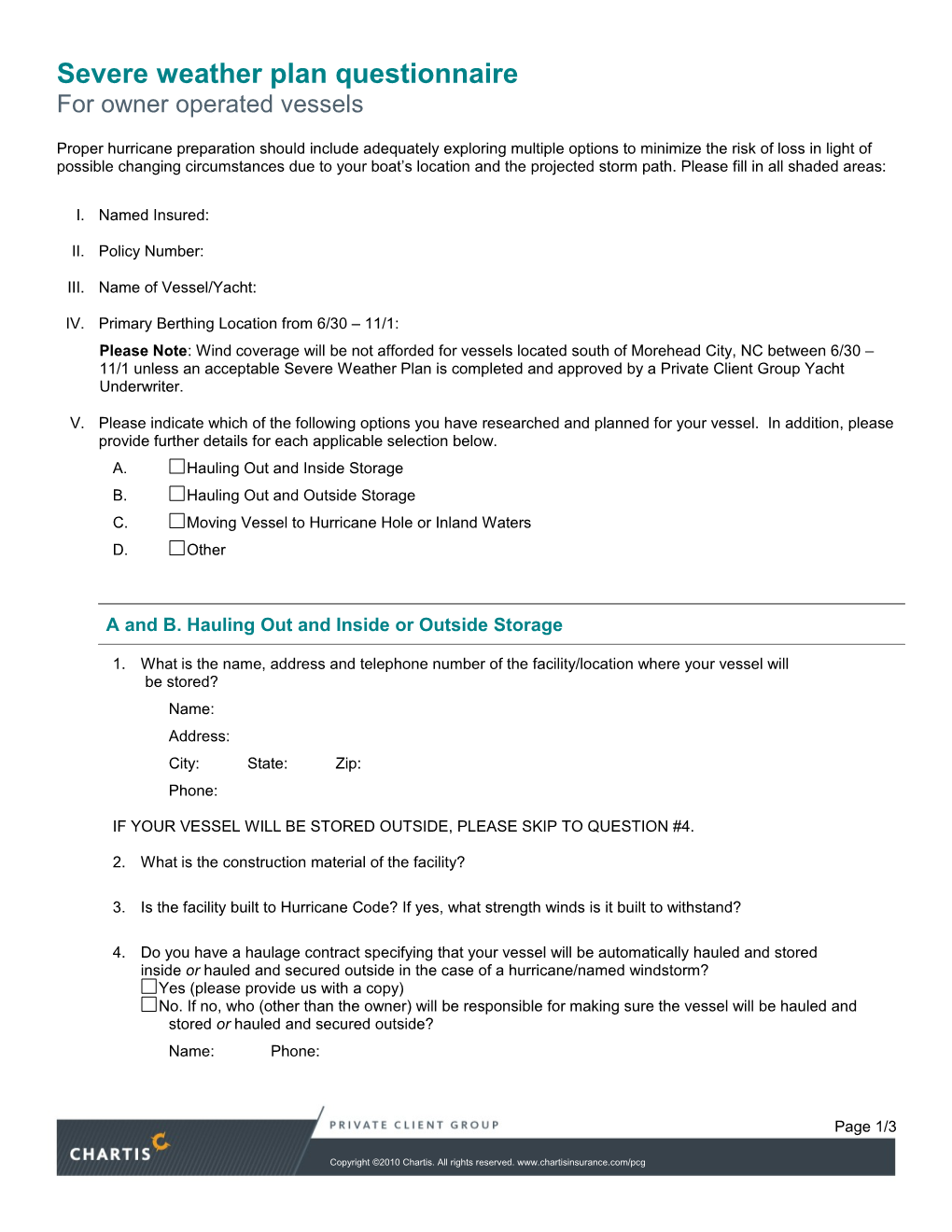 Severe Weather Plan Questionnaire