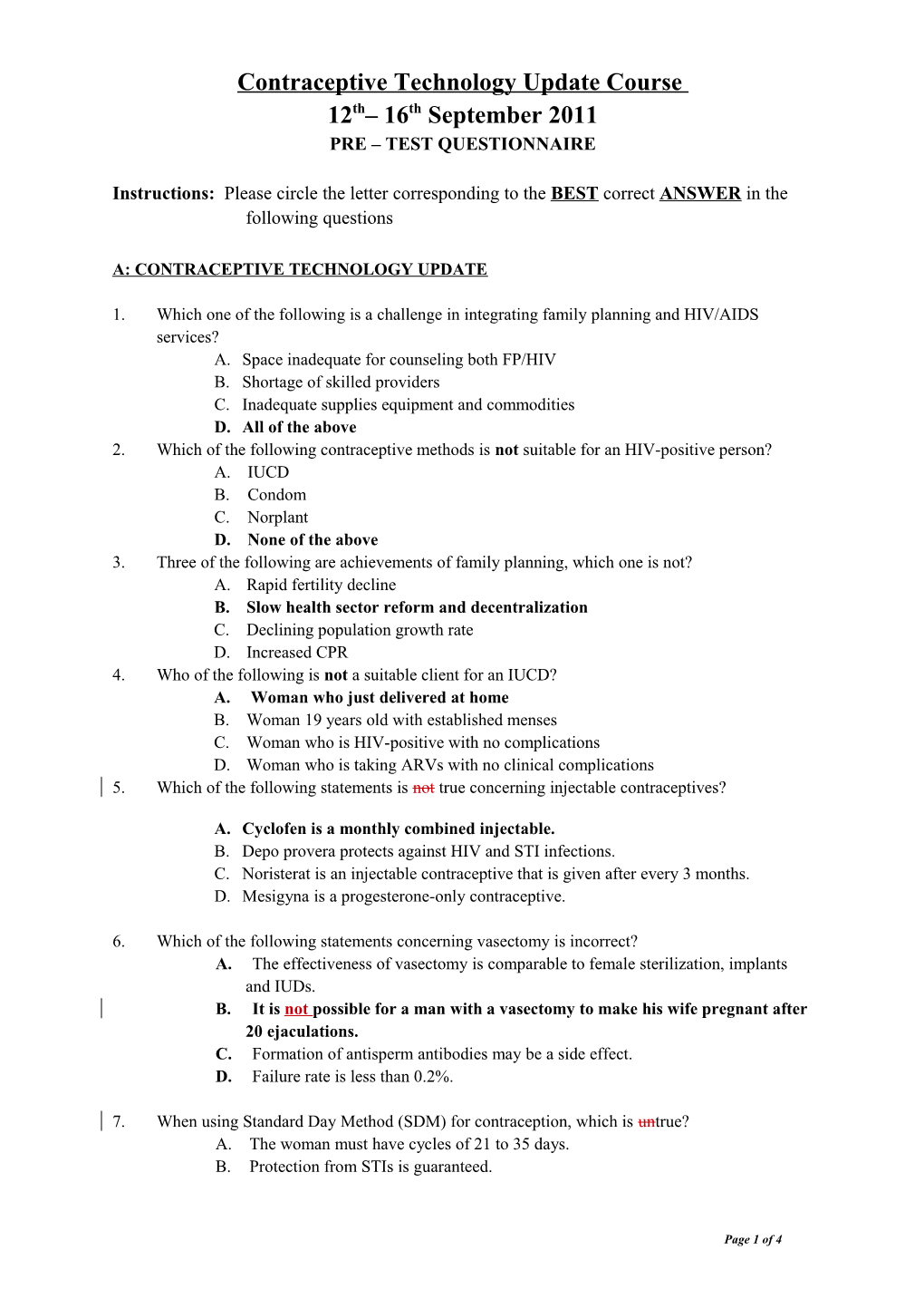 Answers for Facilitators to Ctu Pre/Post Test