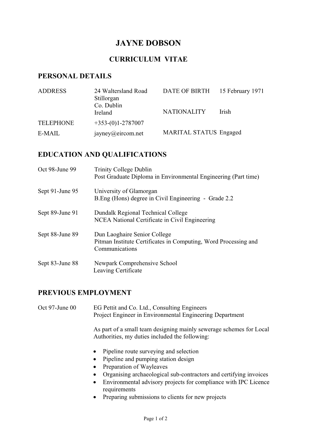 Personal Details Curriculum Vitae