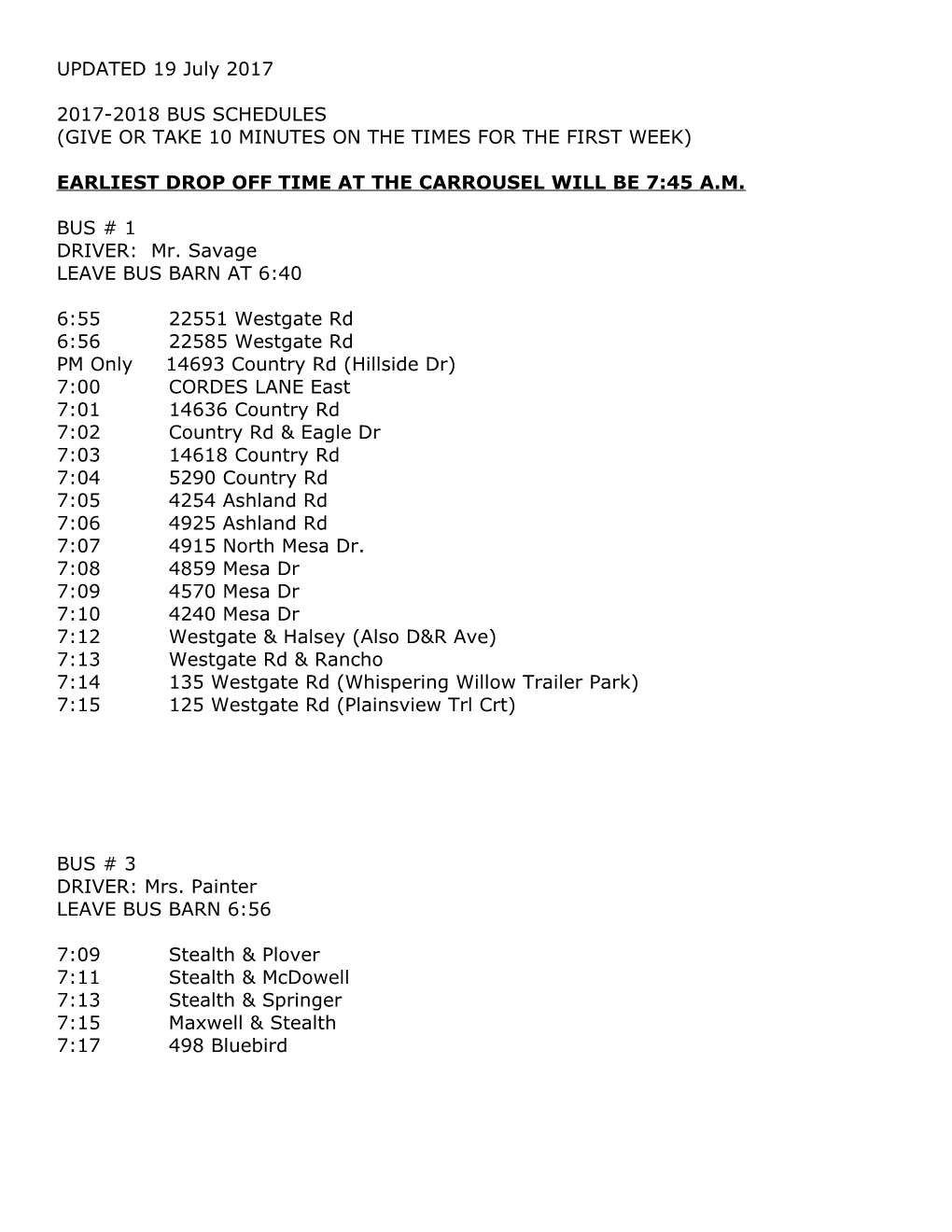 Tentative 2003-2004 Bus Schedules s1