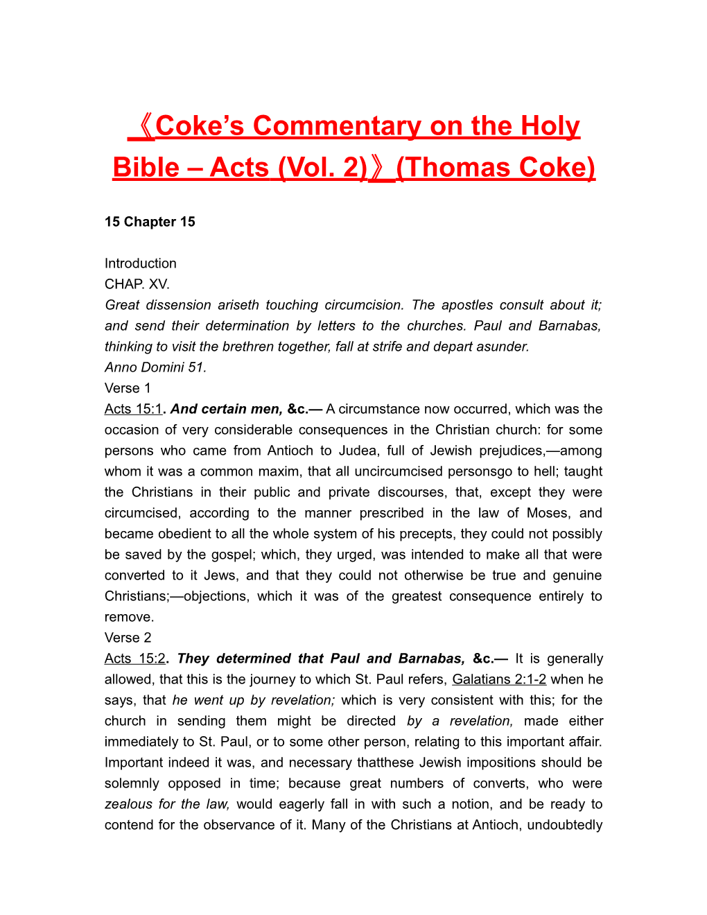 Coke S Commentary on the Holy Bible Acts (Vol. 2) (Thomas Coke)