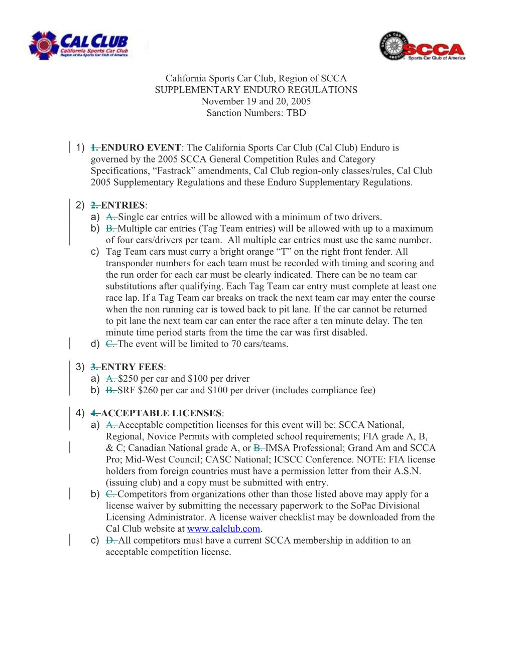 Proposed Change to the 2003 Enduro Supplemental Regulations