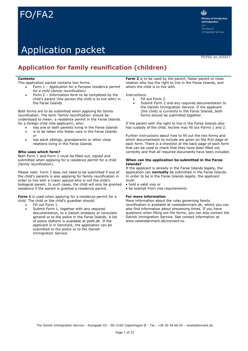 Application for Family Reunification (Children)