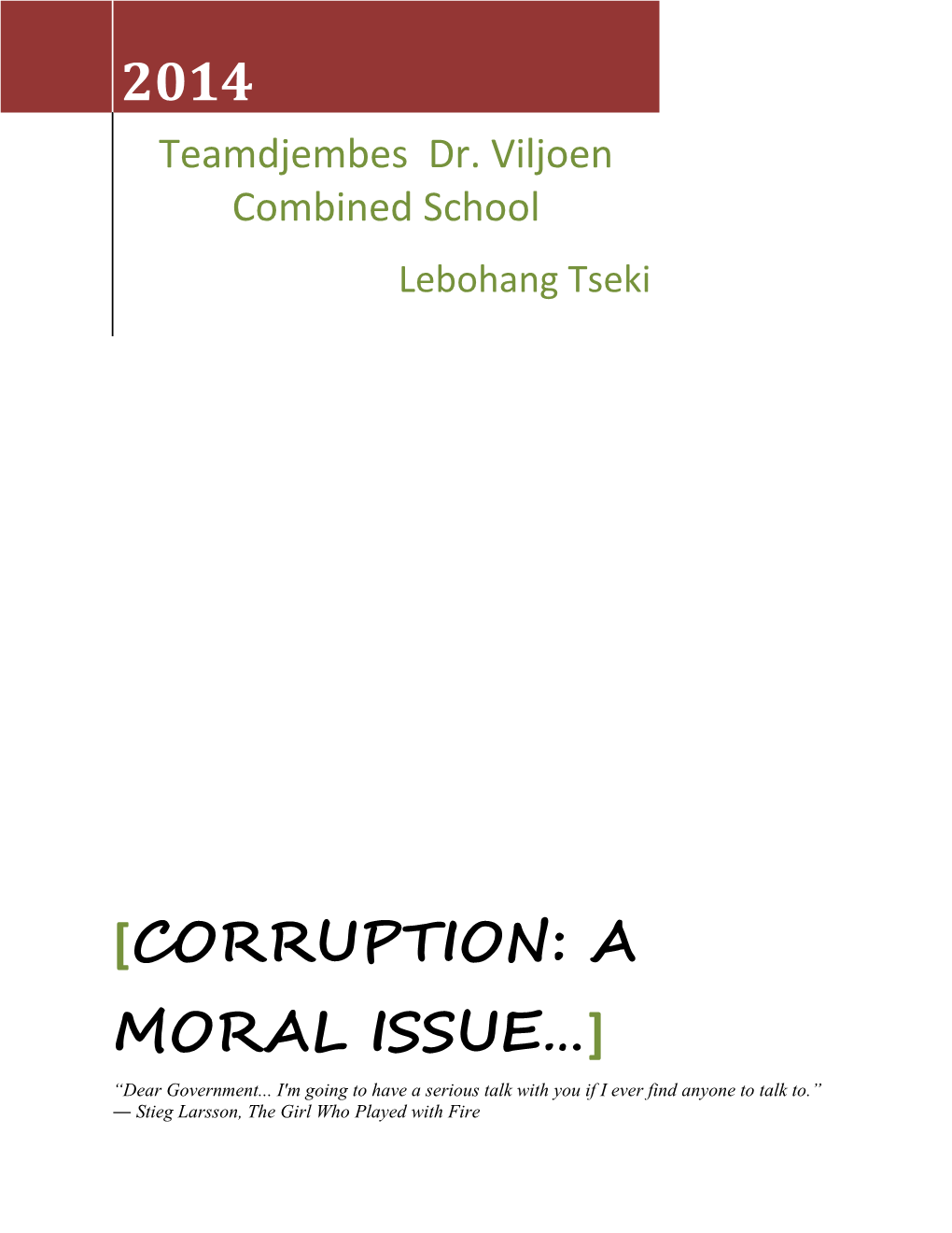 Corruption: a Moral Issue