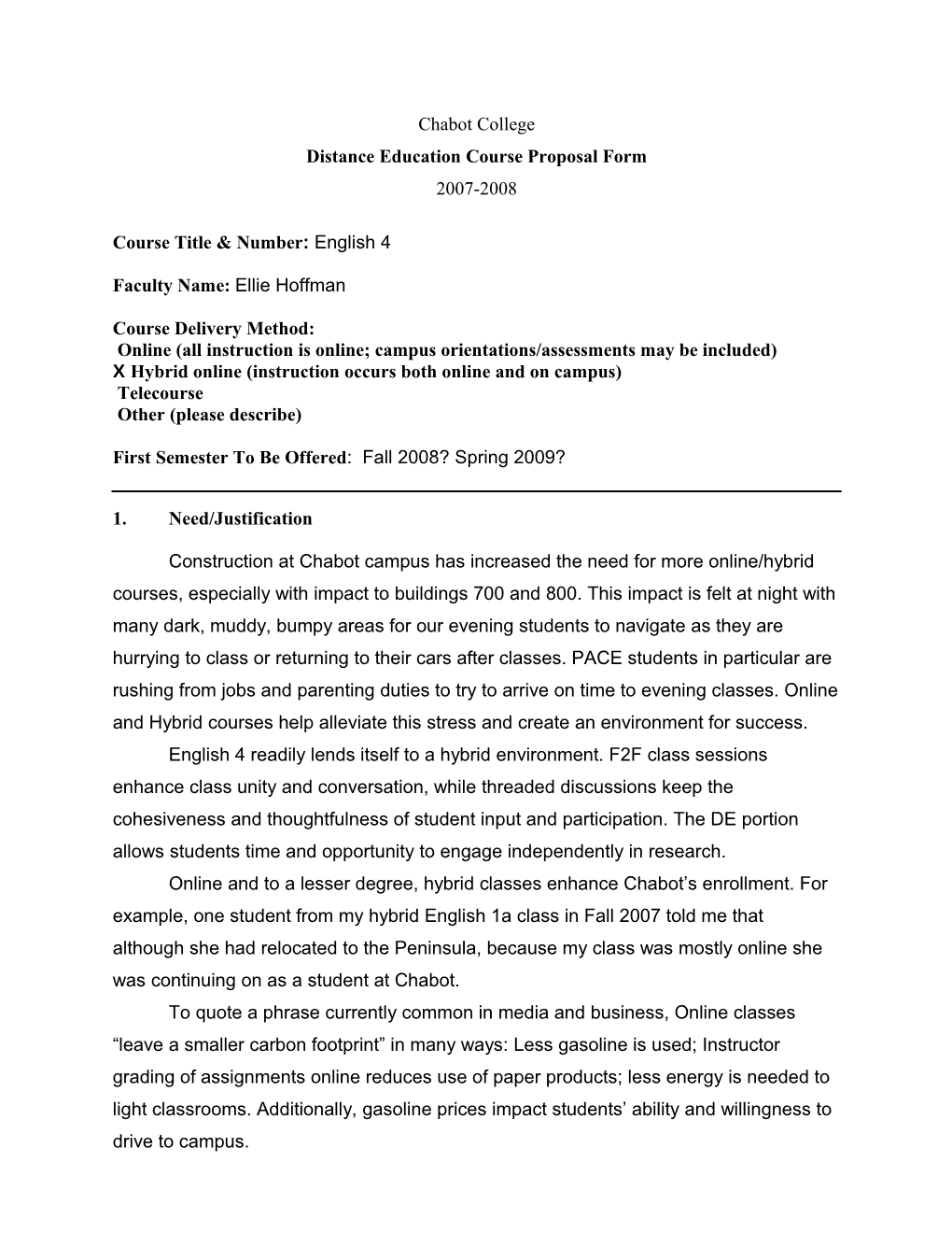 Distance Education Course Proposal Form