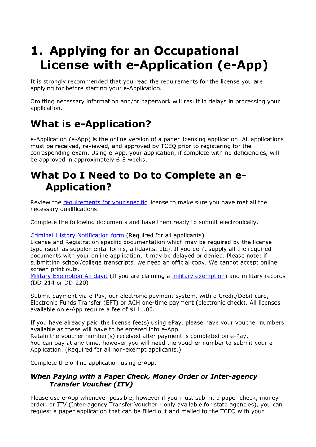 Applying for an Occupational License with E-Application (E-App)