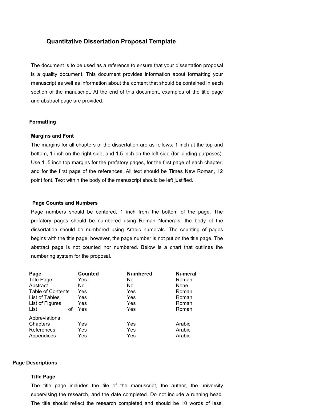 Quantitative Dissertation Proposal Template