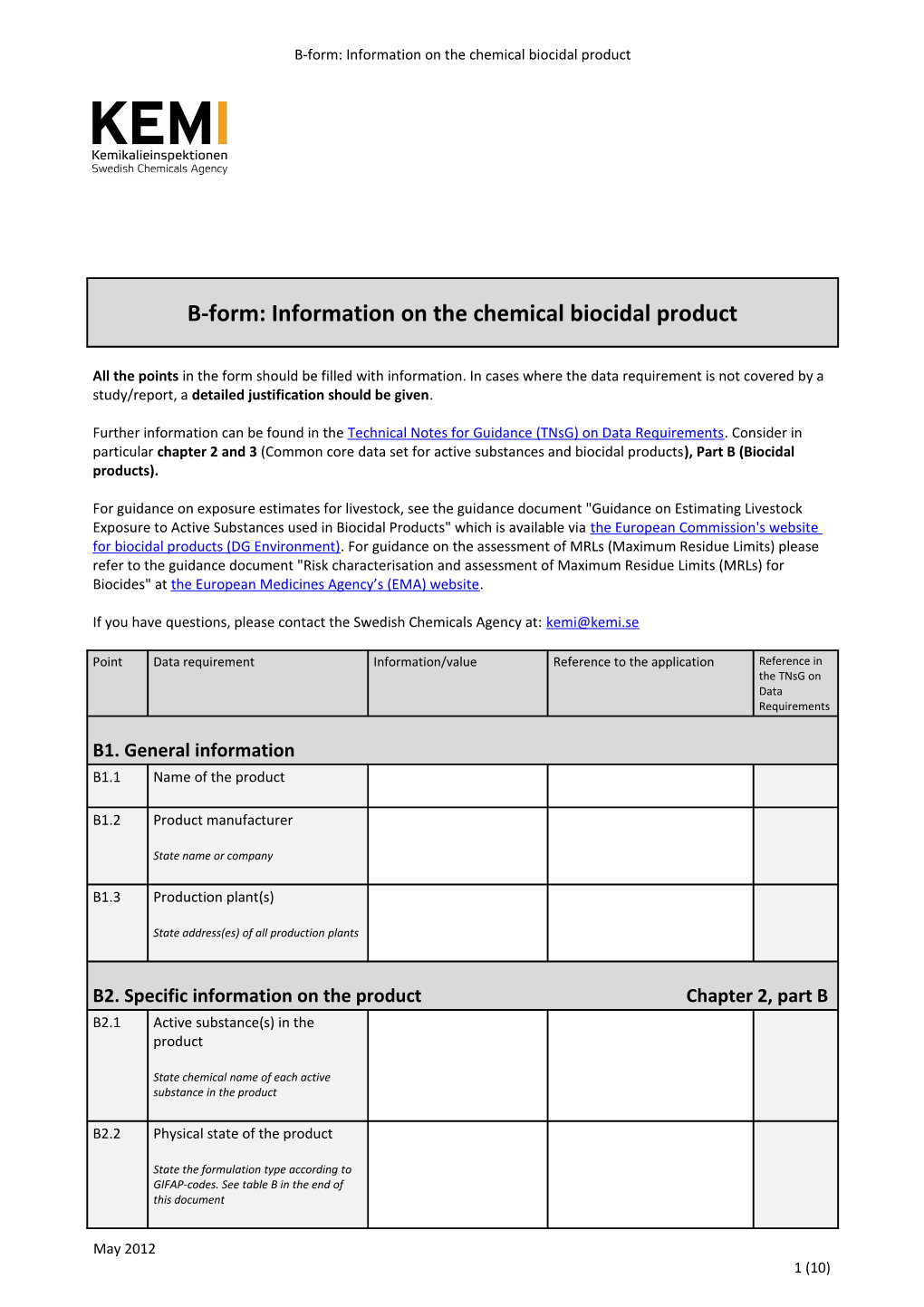 B-Form, Chemical Biocidal Product