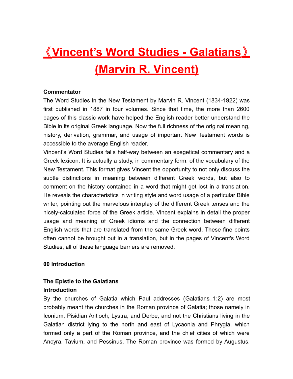 Vincent S Word Studies - Galatians (Marvin R. Vincent)