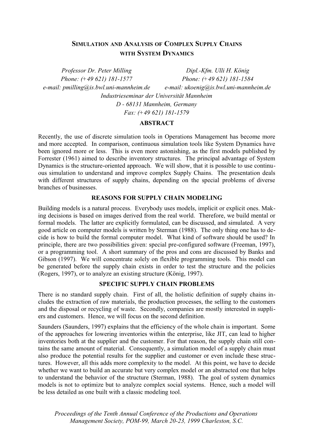 Simulation and Analysis of Complex Supply Chains with System Dynamics