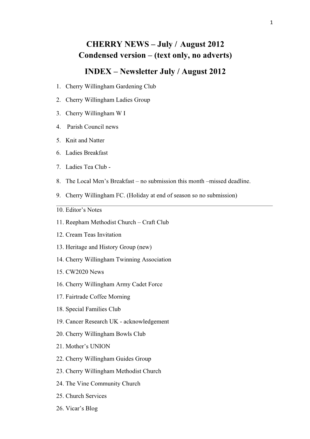 INDEX Newsletter July / August 2012
