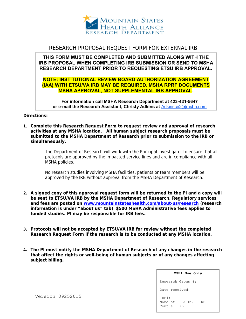 Research Proposal Request Form for External Irb