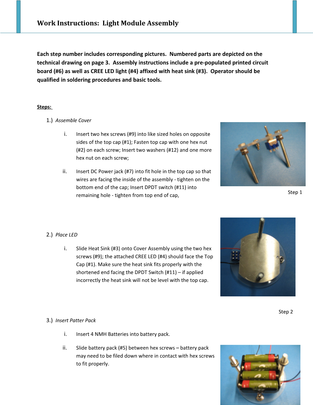 Work Instructions: Light Module Assembly