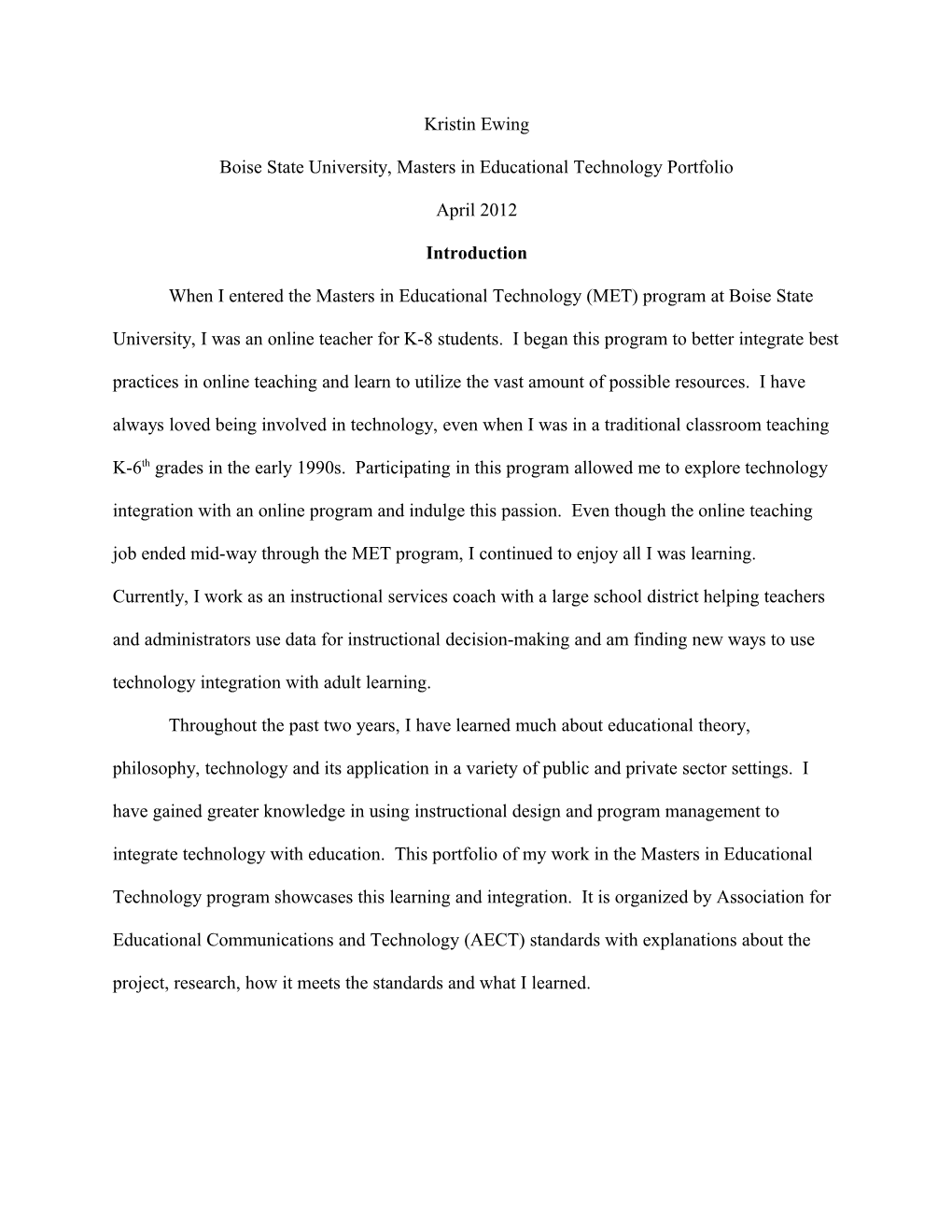 Boise State University, Masters in Educational Technology Portfolio