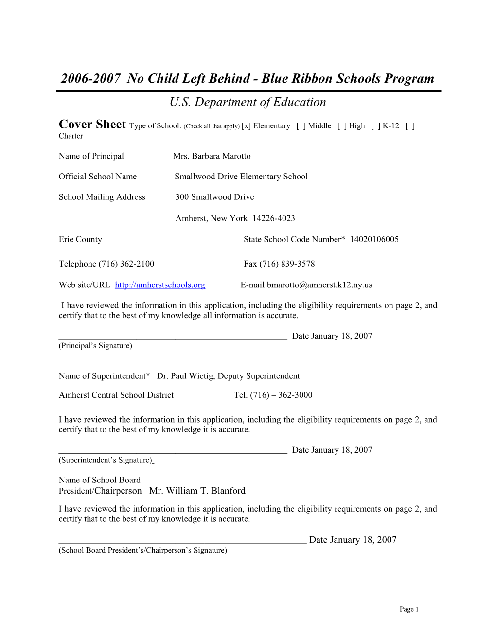 Application: 2006-2007, No Child Left Behind - Blue Ribbon Schools Program (MS Word) s10