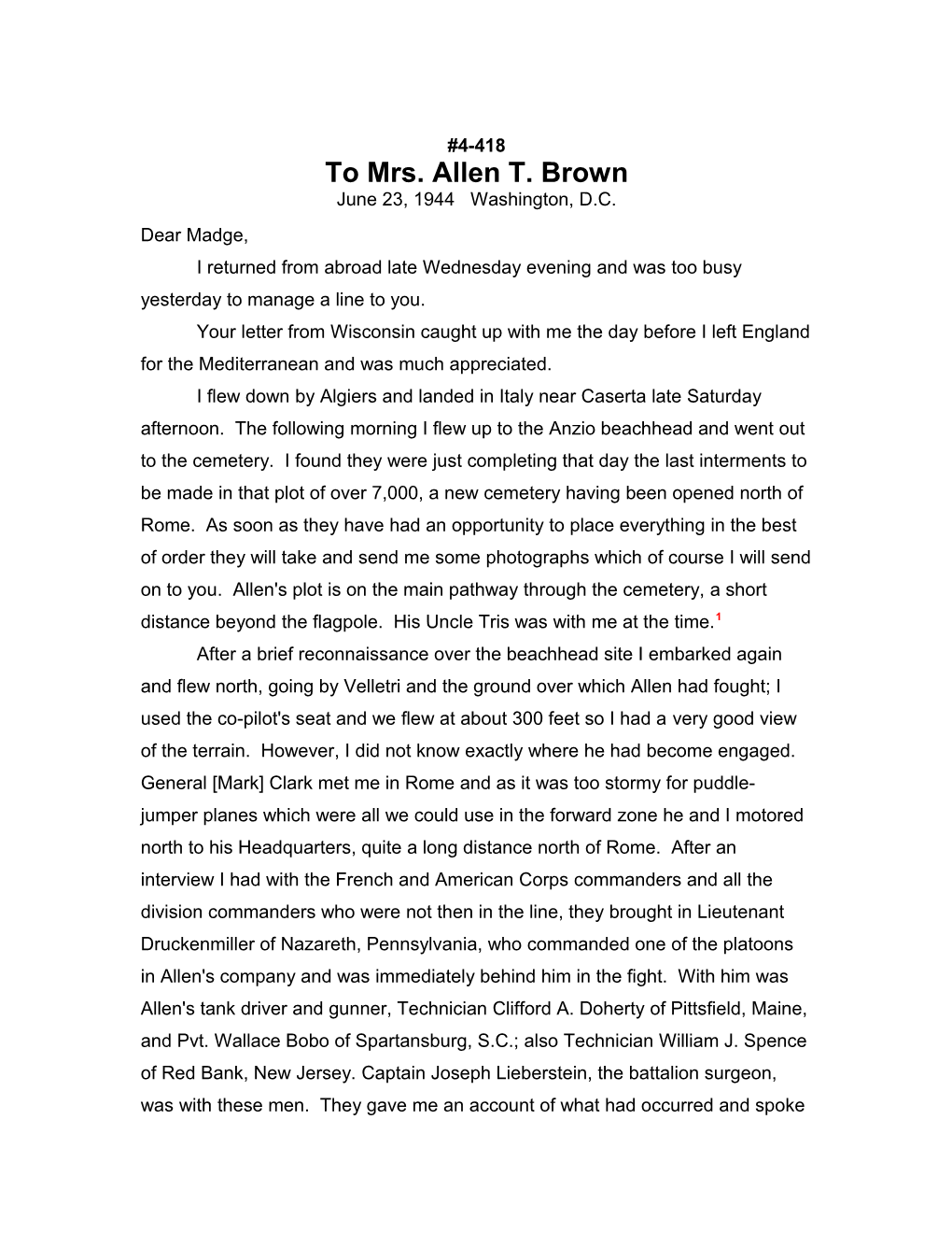 To Mrs. Allen T. Brown