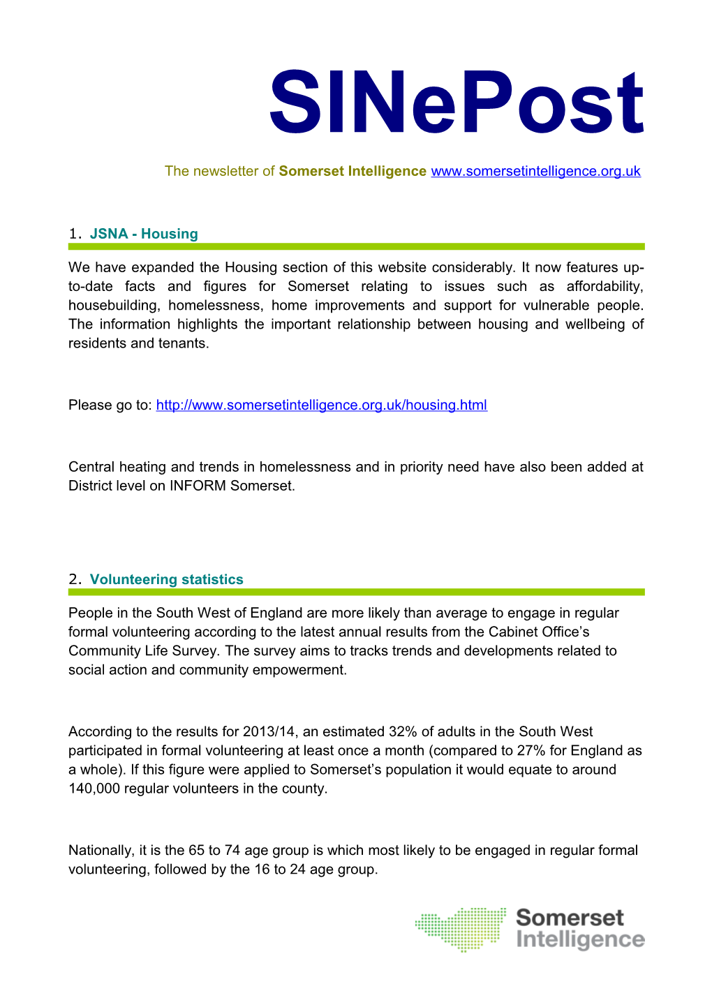 The Newsletter of Somerset Intelligence
