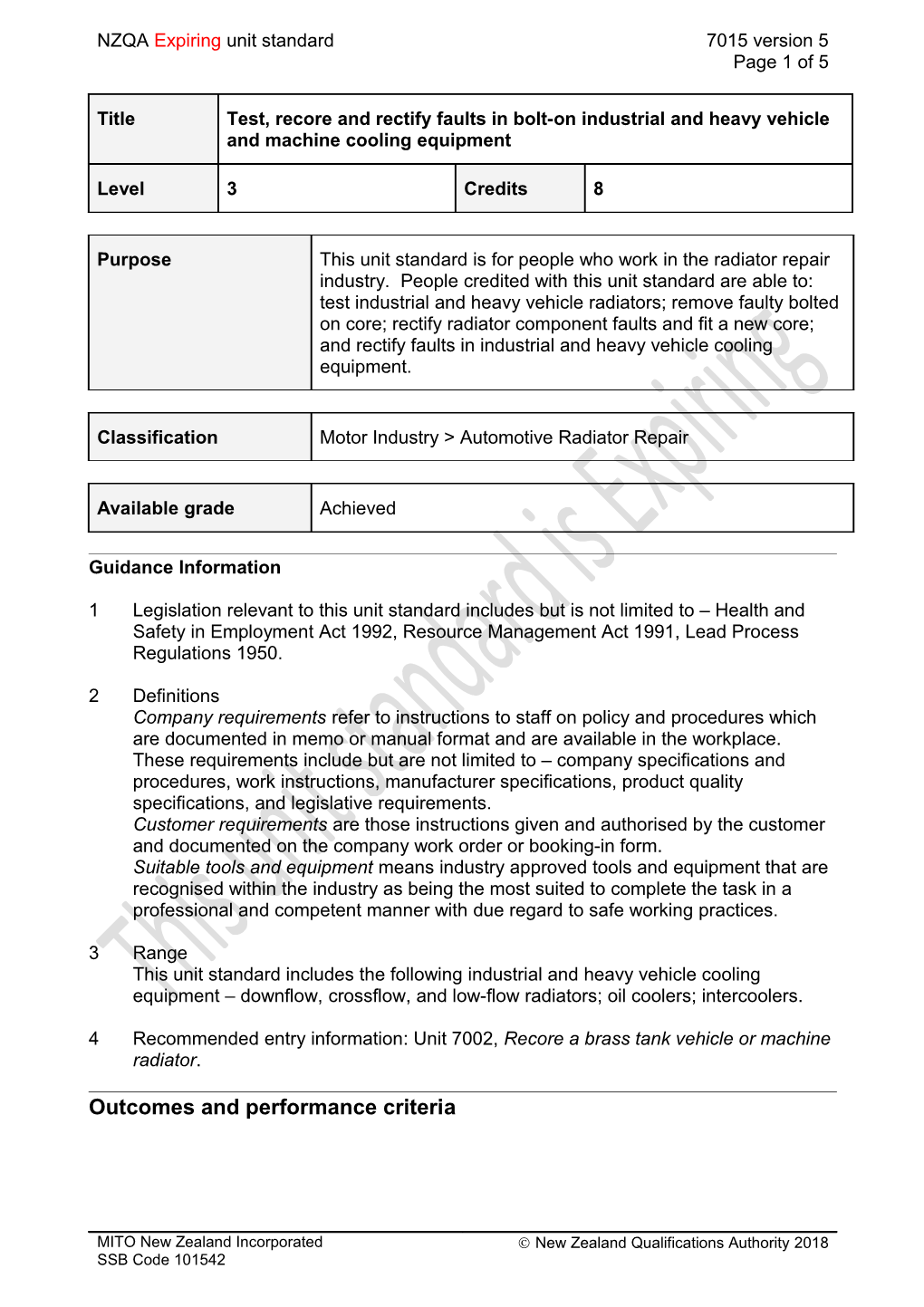 7015 Test, Recore and Rectify Faults in Bolt-On Industrial and Heavy Vehicle and Machine