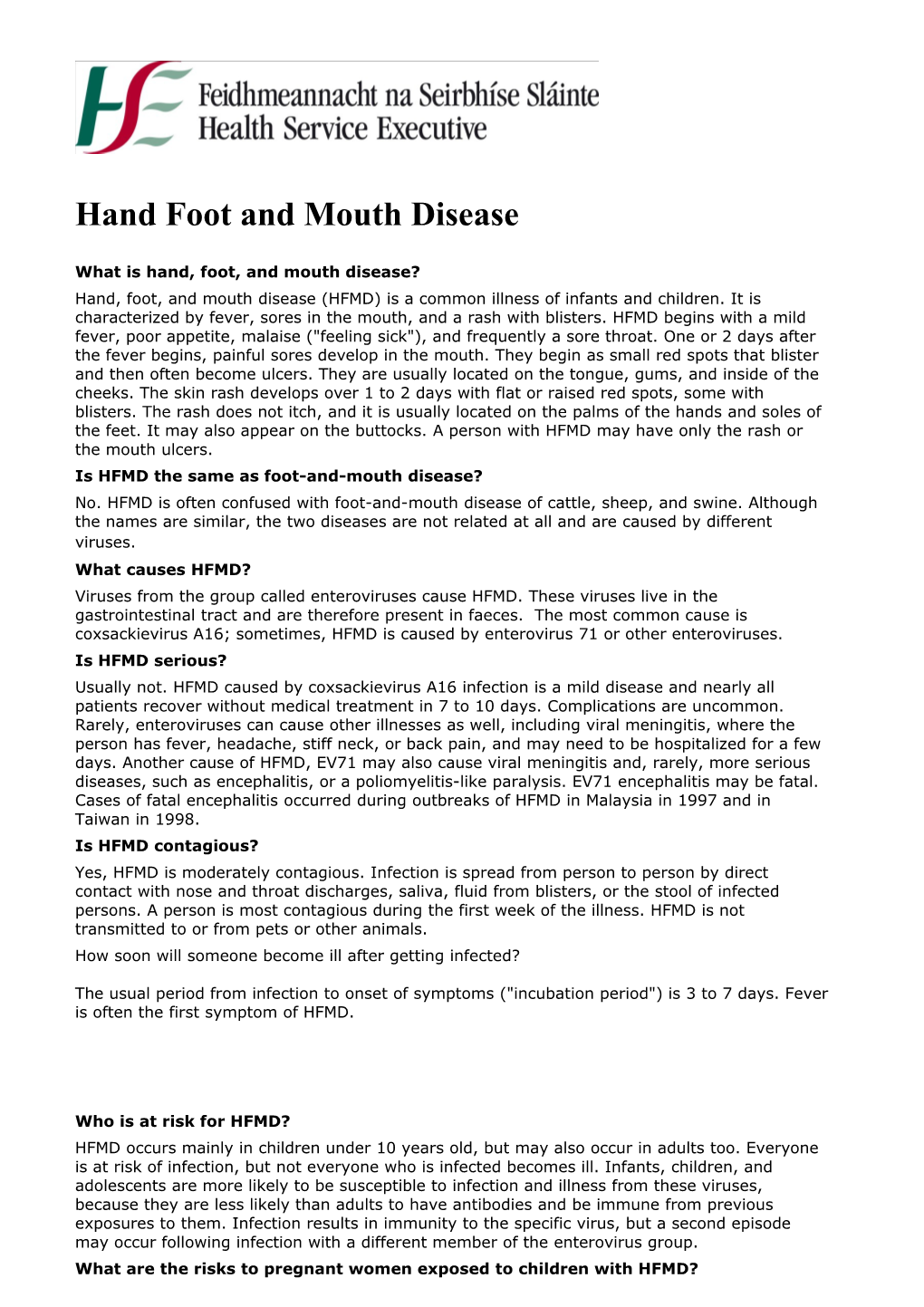 Hand Foot and Mouth Disease