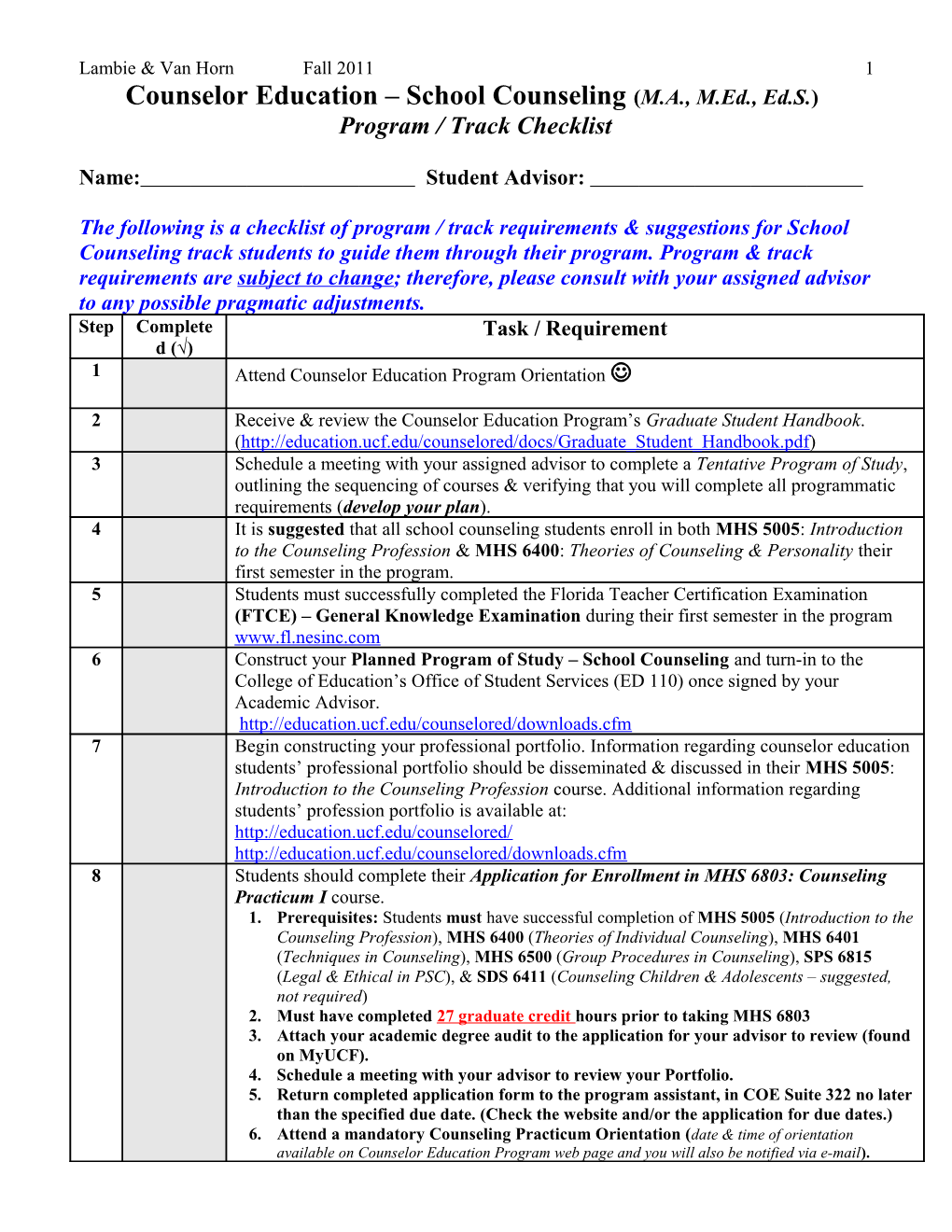 Professional School Counseling Track