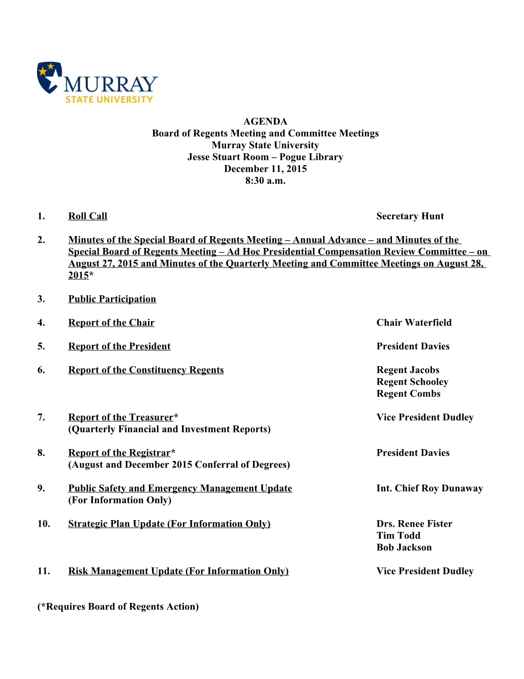 Board of Regents Meeting and Committee Meetings