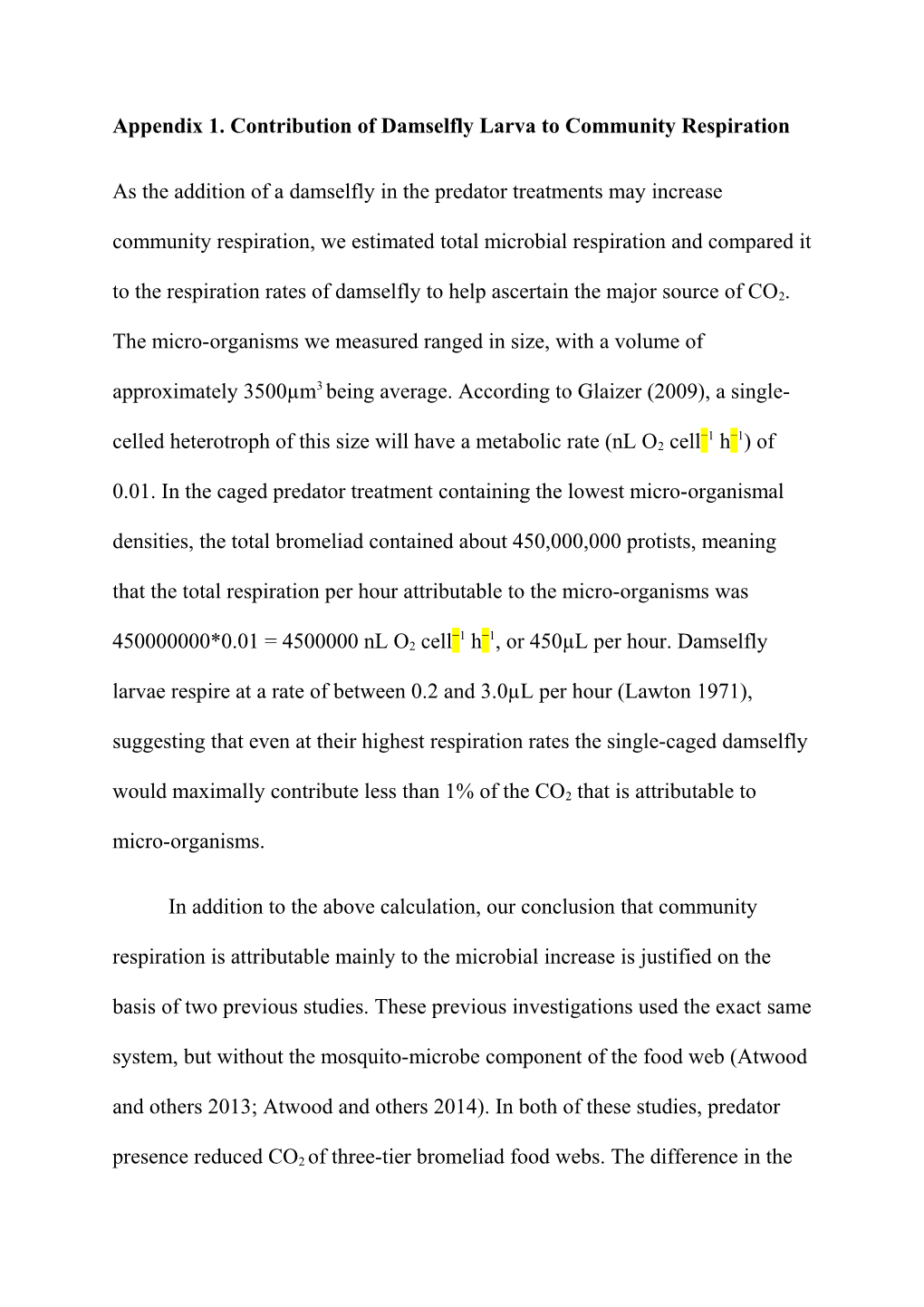 Appendix 1. Contribution of Damselfly Larva to Community Respiration