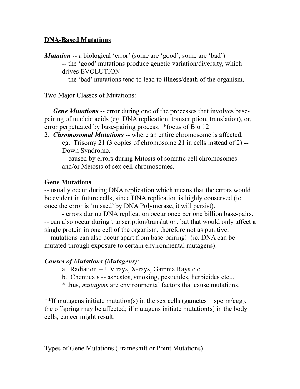 DNA-Based Mutations