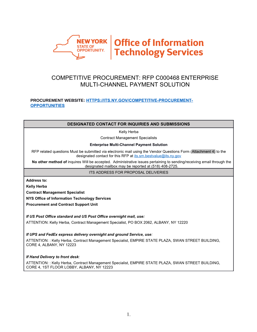 Competitive Procurement: RFP C000468 Enterprise Multi-Channel Payment Solution
