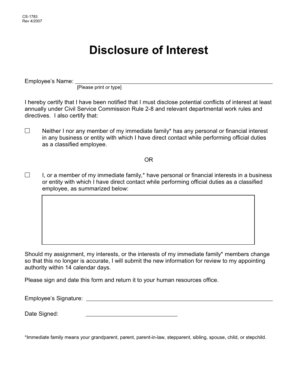 CS-1783 Disclosure of Interest