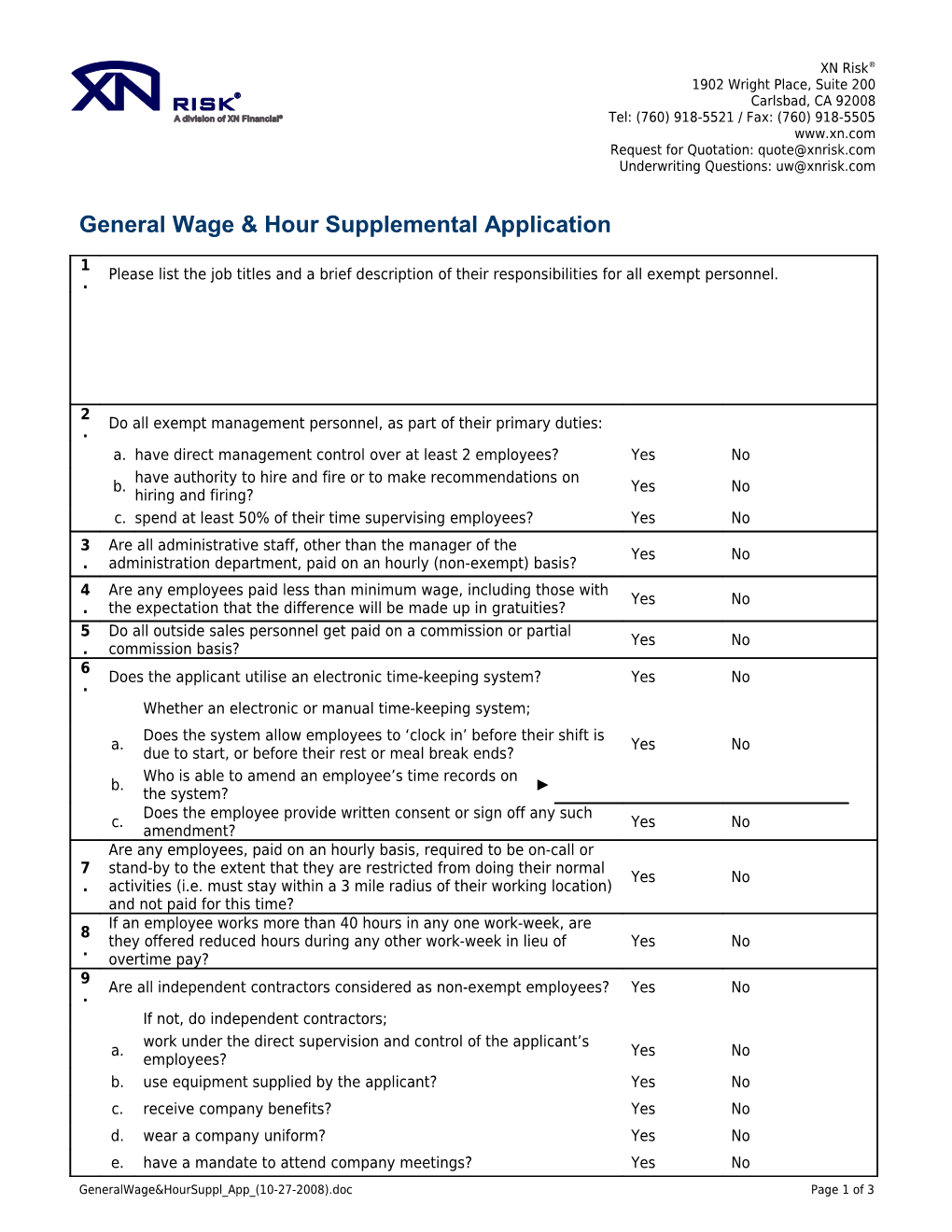 Public Company D&O Underwriting Worksheet