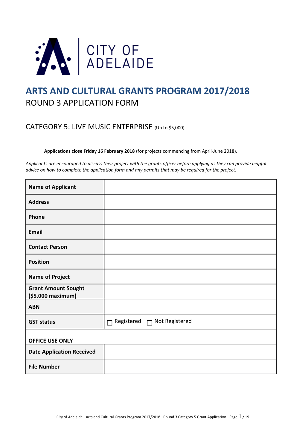 Arts and Cultural Grants Program 2017/2018