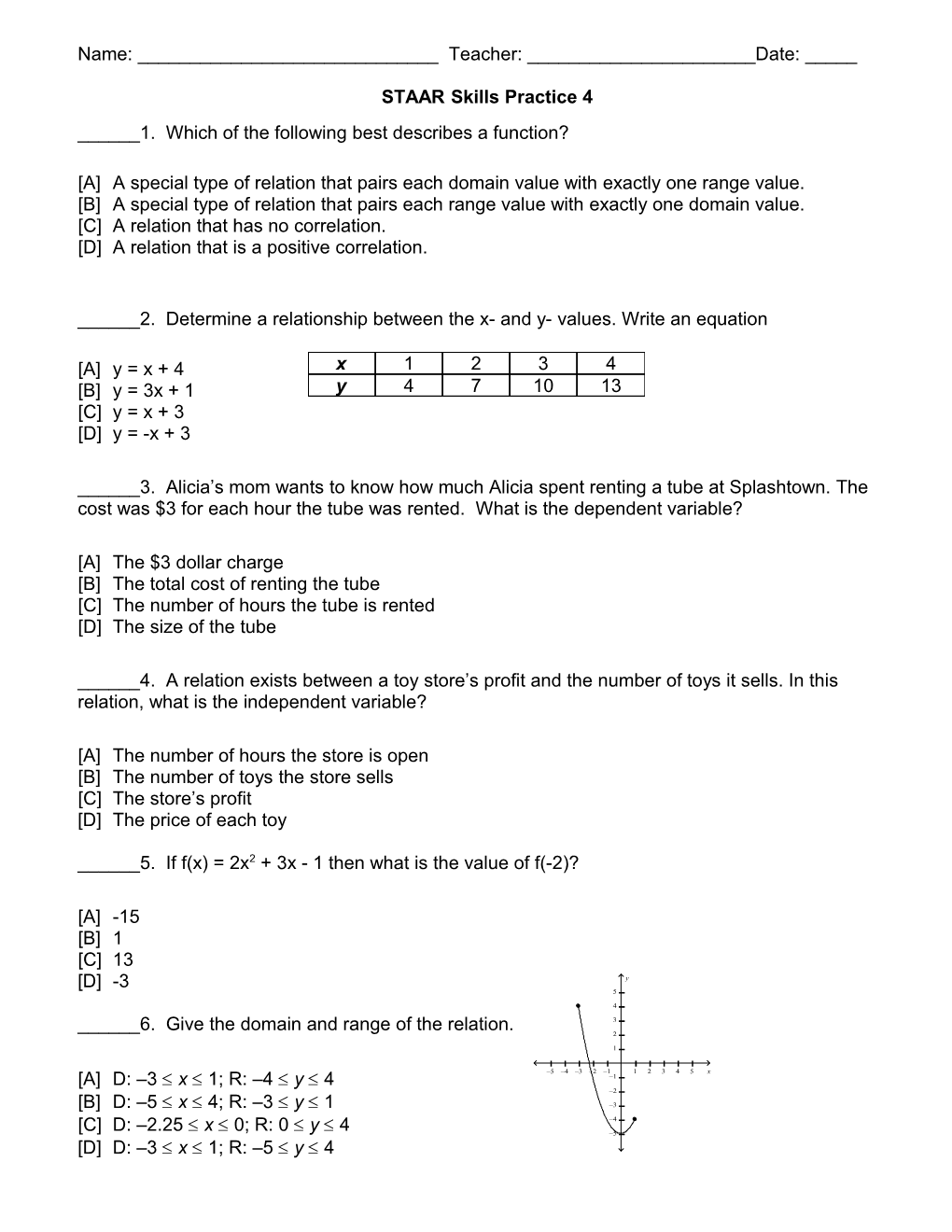 STAAR Skills Practice 4