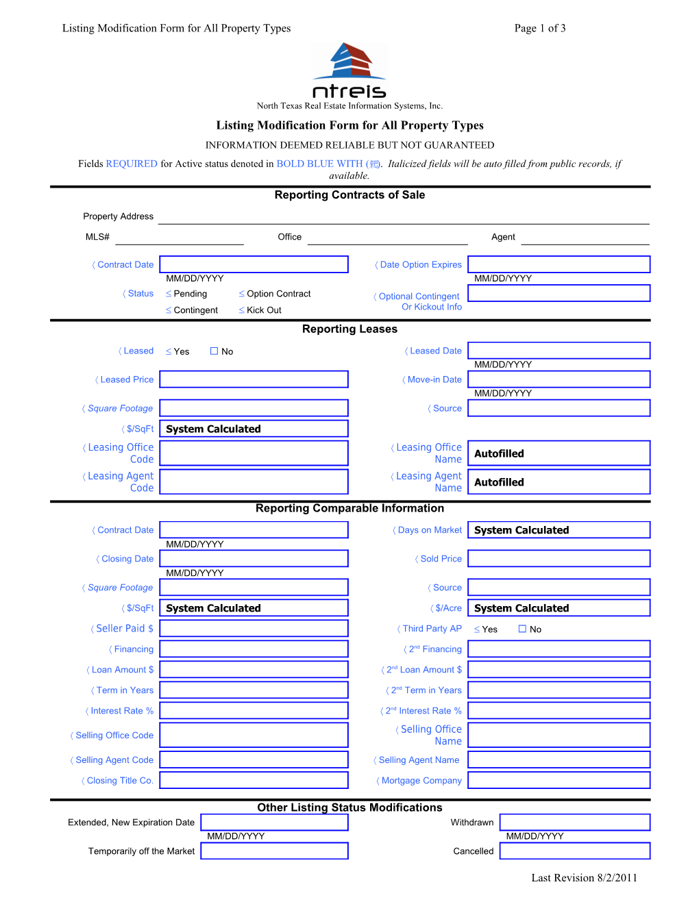 Listing Modification Form for All Property Types Page 1 of 2