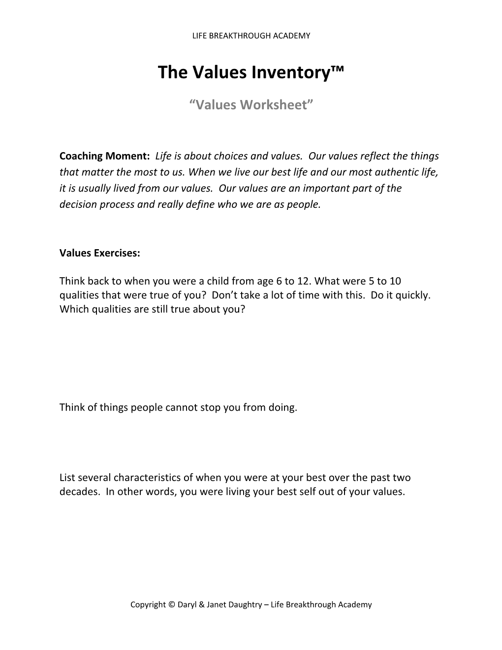 The Values Inventory