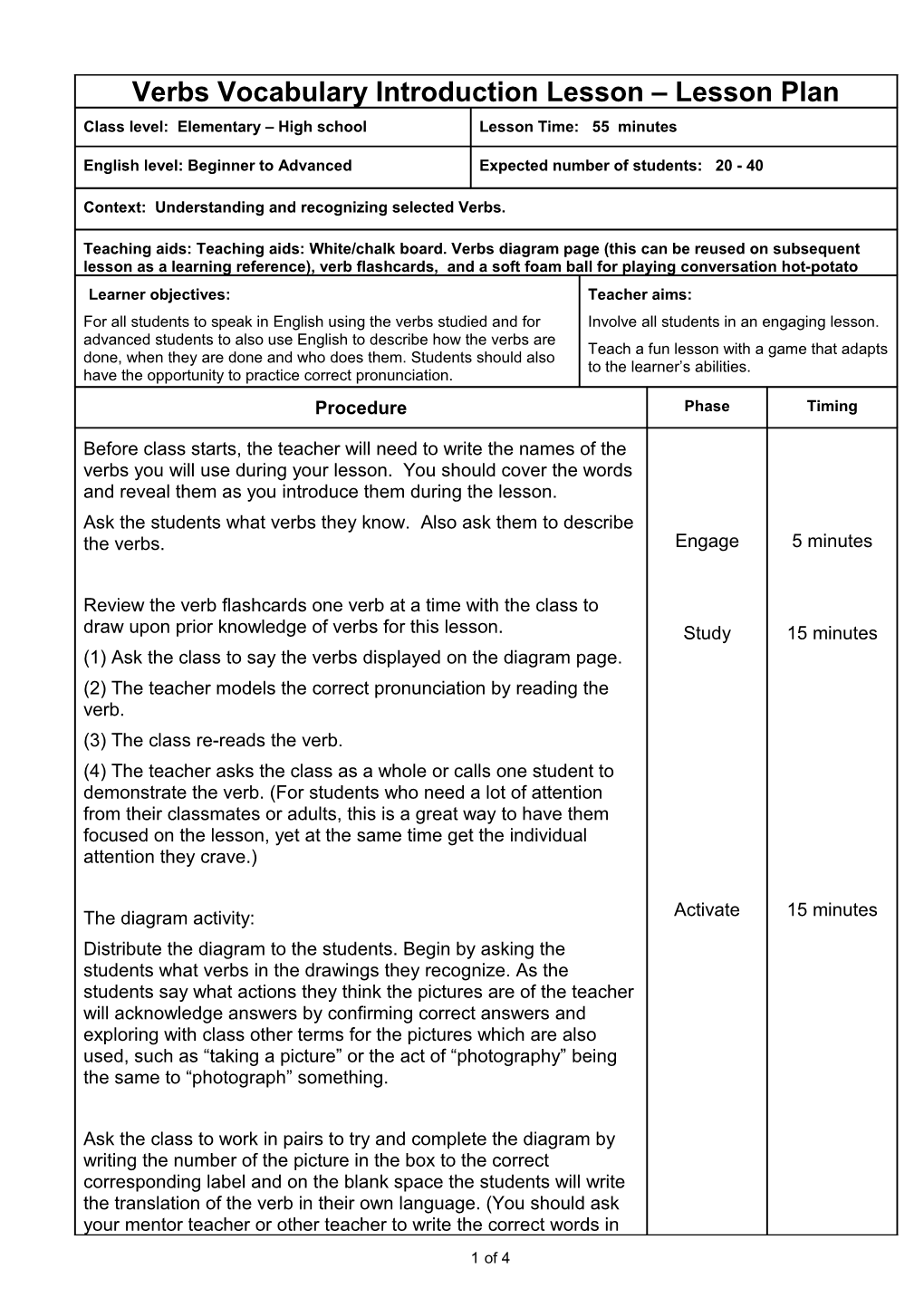 See Next Page for Verb Diagram Resource and Activity Page