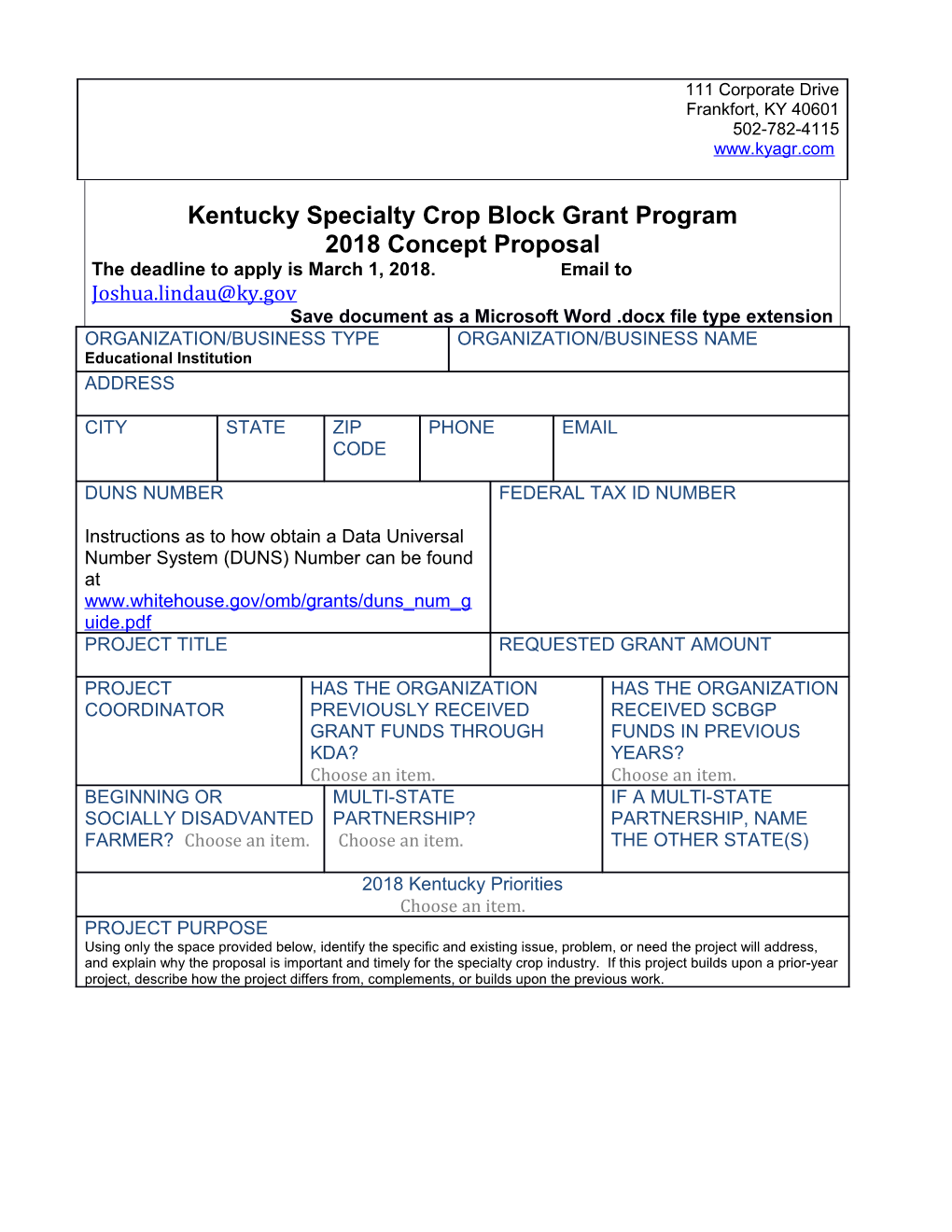 Kentucky Specialty Crop Block Grant Program