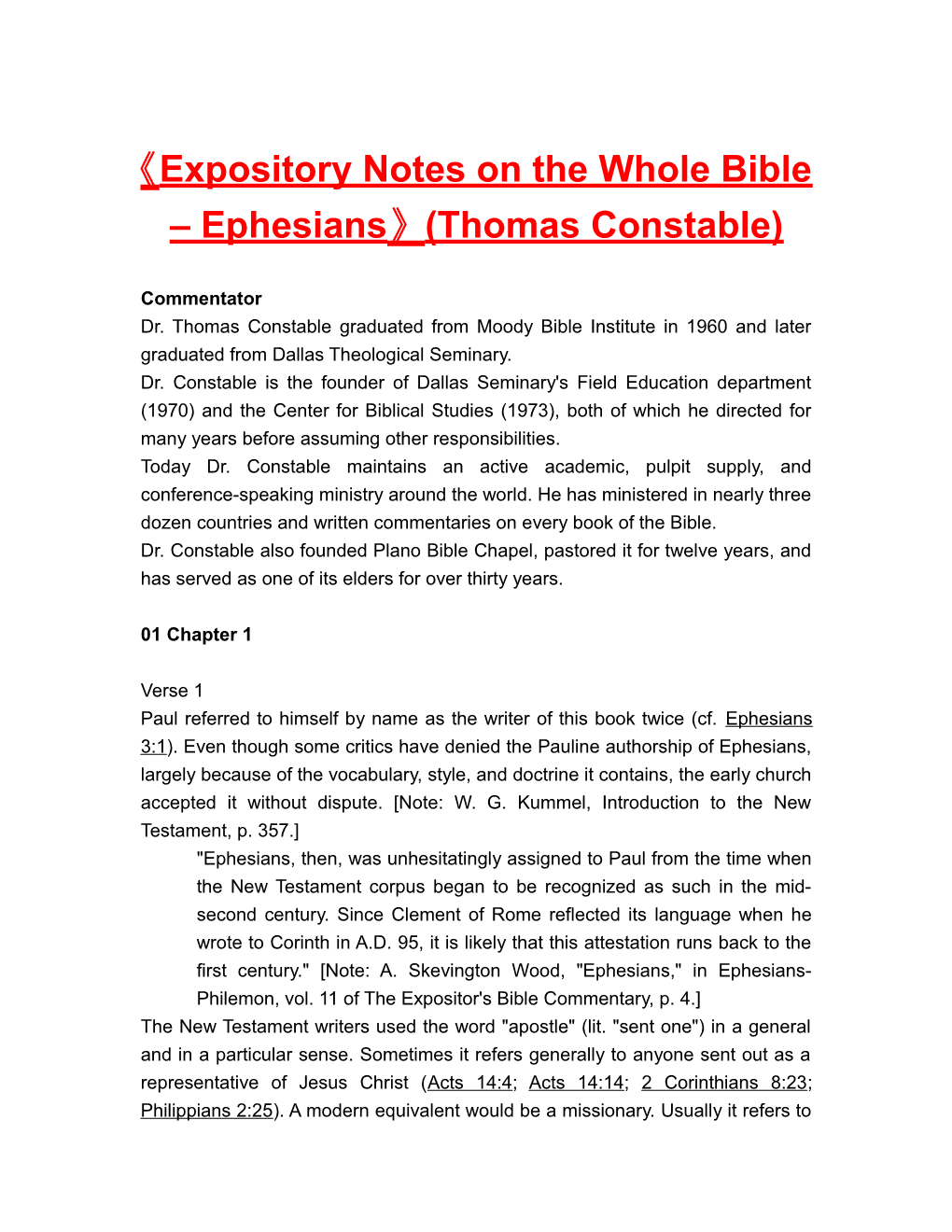 Expository Notes on the Whole Bible Ephesians (Thomas Constable)