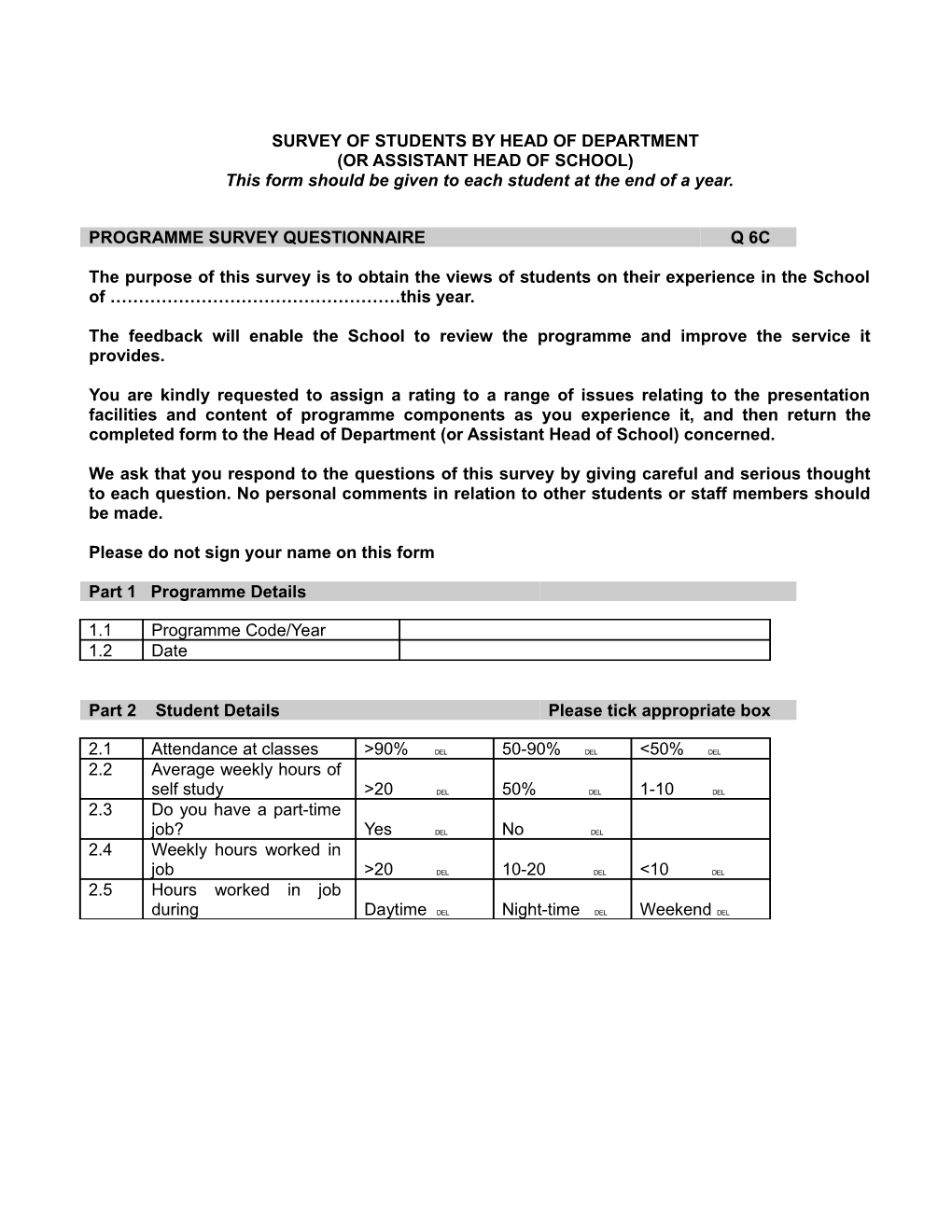 Survey of Students by Lecturer