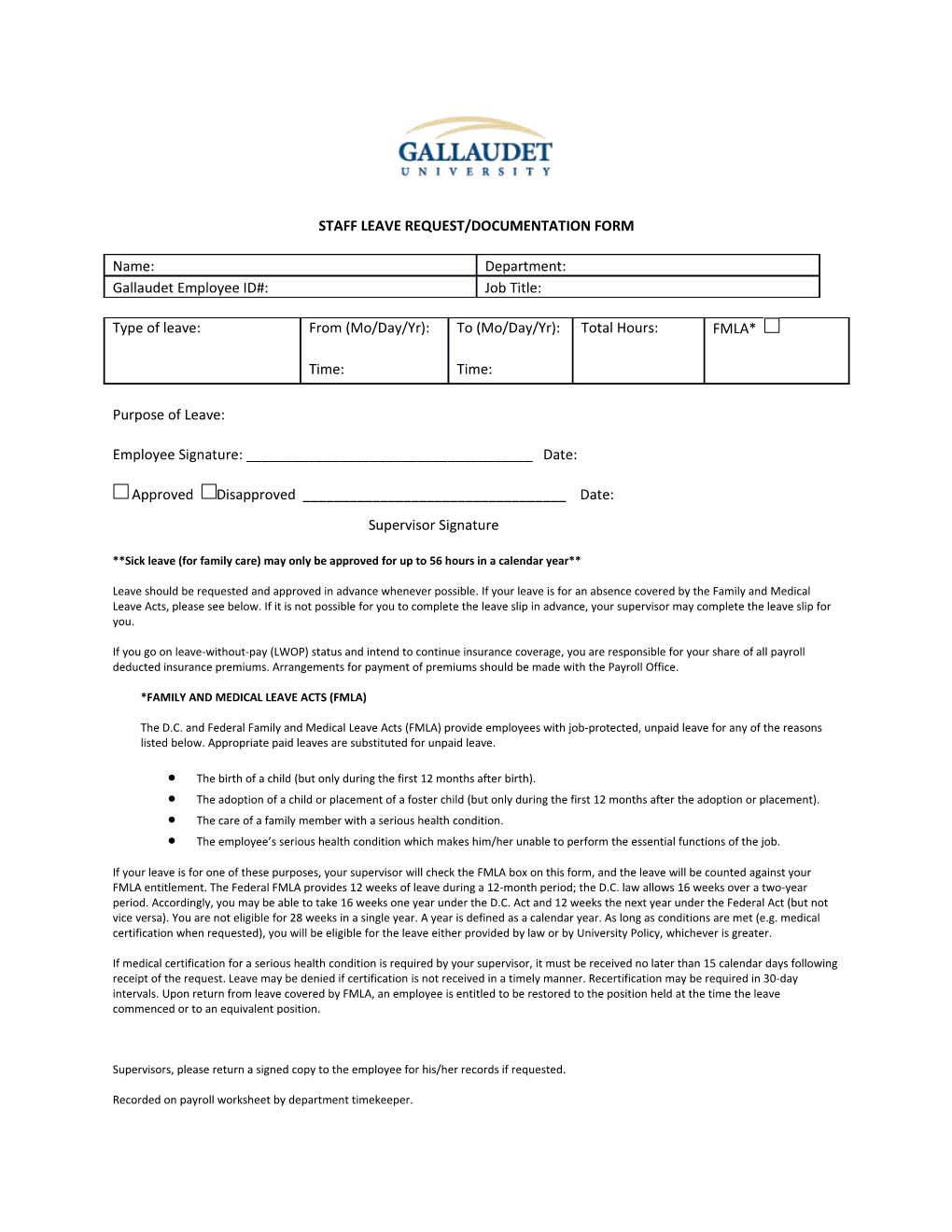 Staff Leave Request/Documentation Form