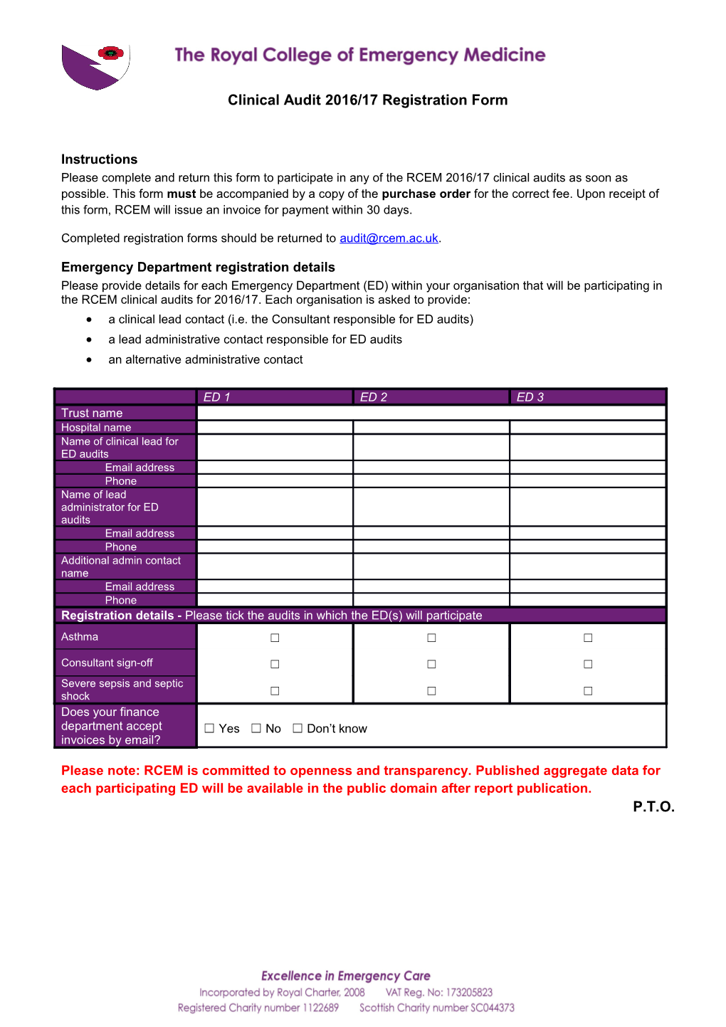 Clinical Audit 2016/17 Registration Form