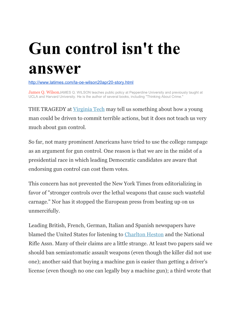 Gun Control Isn't the Answer