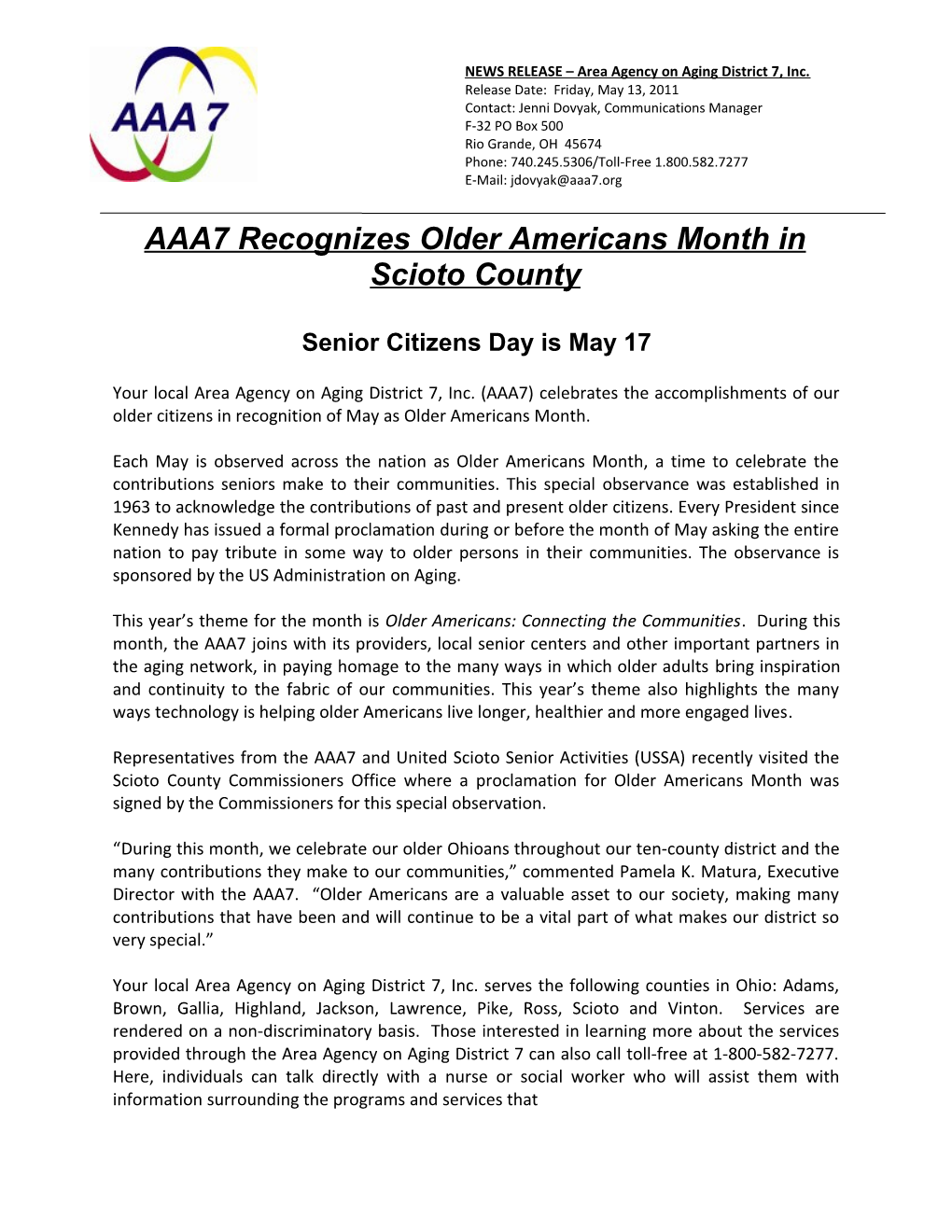 Senior Citizens Day Is May 17