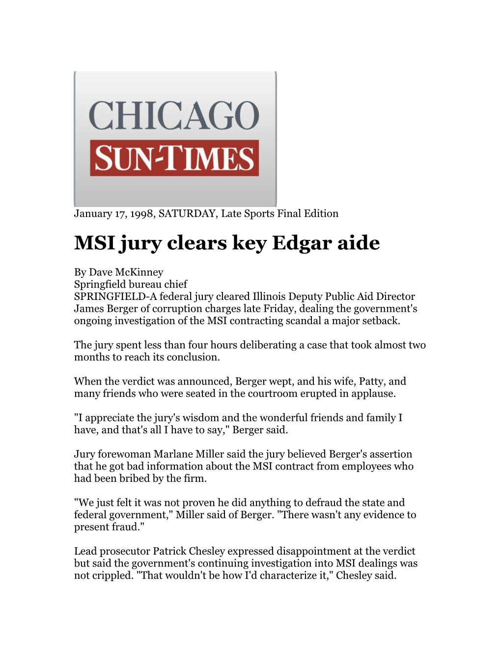 MSI Jury Clears Key Edgar Aide