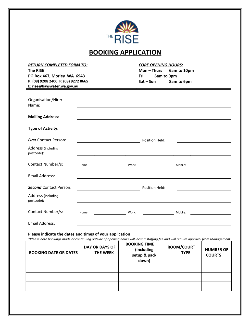 The Rise Booking Application